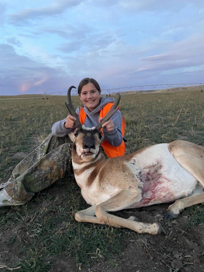 Junior Camryn Clark and her antelope she shot this year.