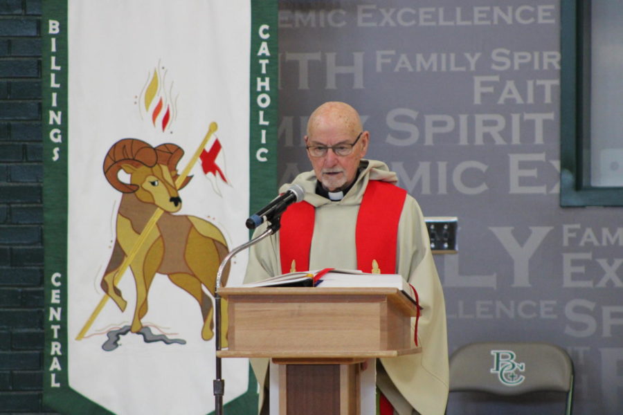 Fr. David Reichling speaking at Mass