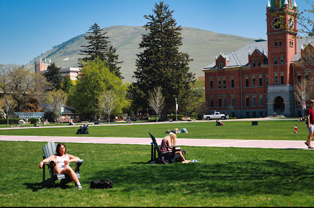 University of Montana college students study for finals while enjoying the beautiful weather.