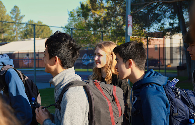 Central students listen eagerly during a tour of the University of Montana.