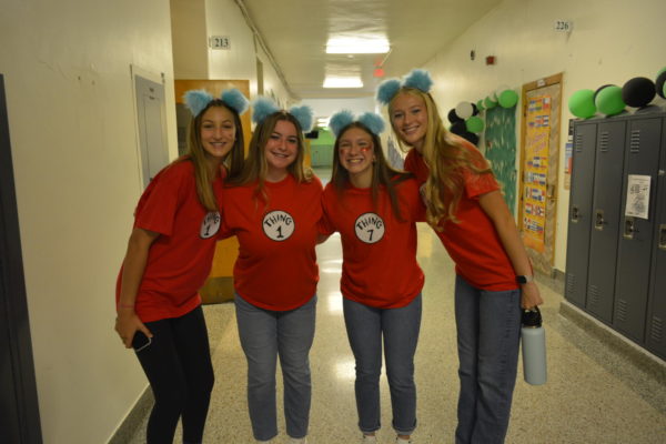 Sophomore girls pose for a photo during character day 