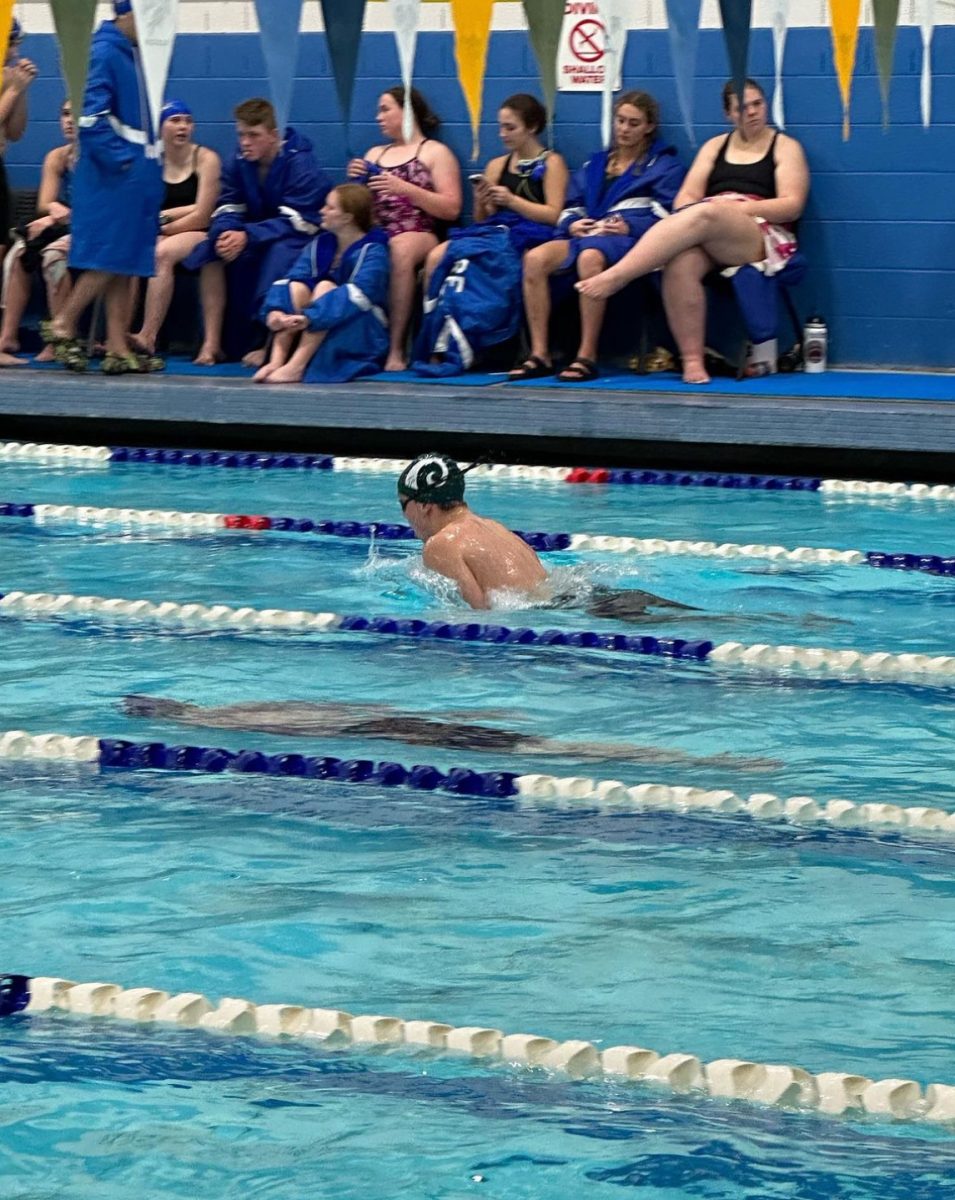 12.16.2023 
Junior Will Zink competes in a breath stroke relay during the Bob McKinnon Memorial Relay Meet at Great Falls High School. 