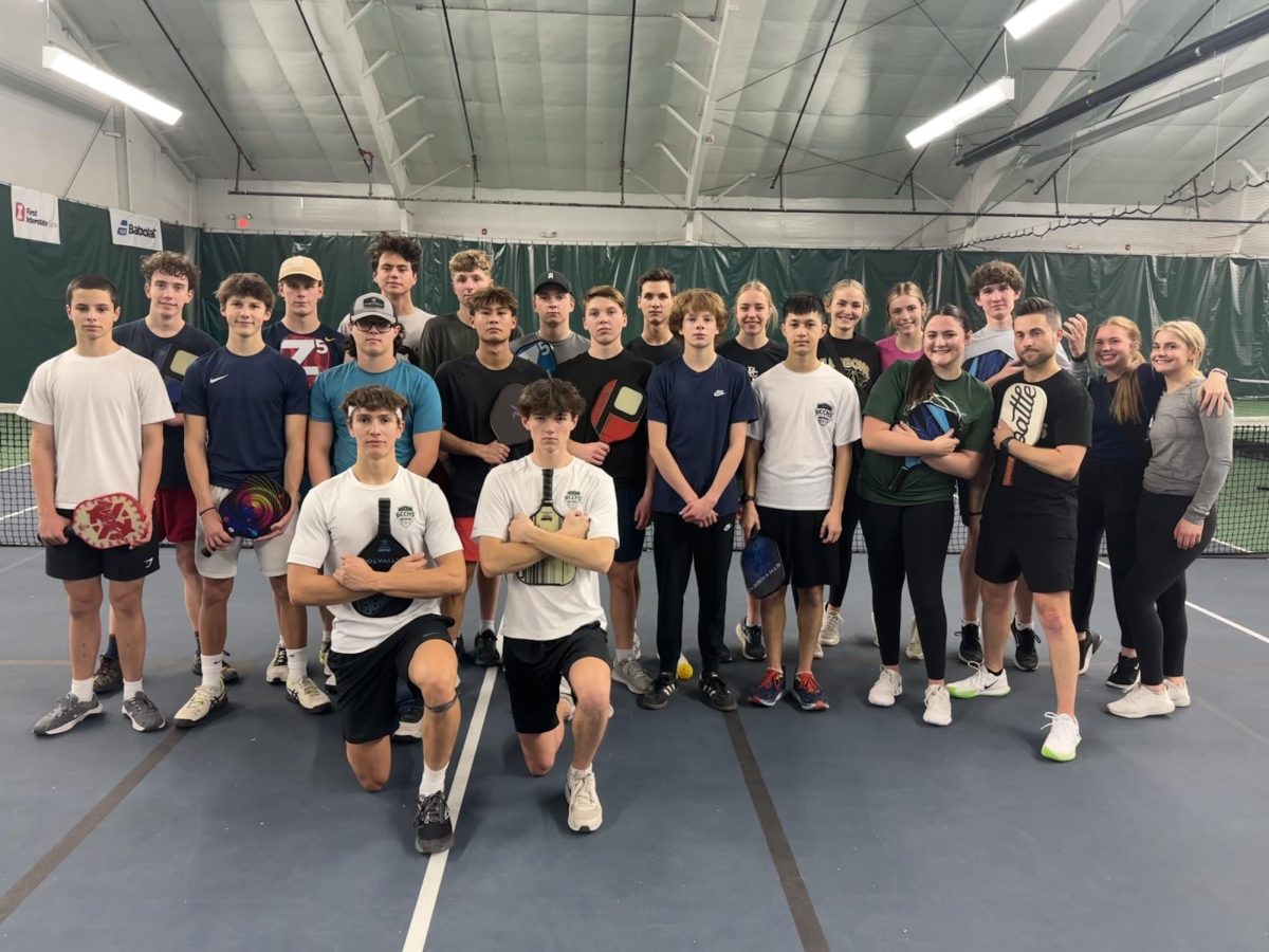 1.28.2024. BCCHS students posing for a group picture after playing in the very first BCCHS pickle ball tournament. 