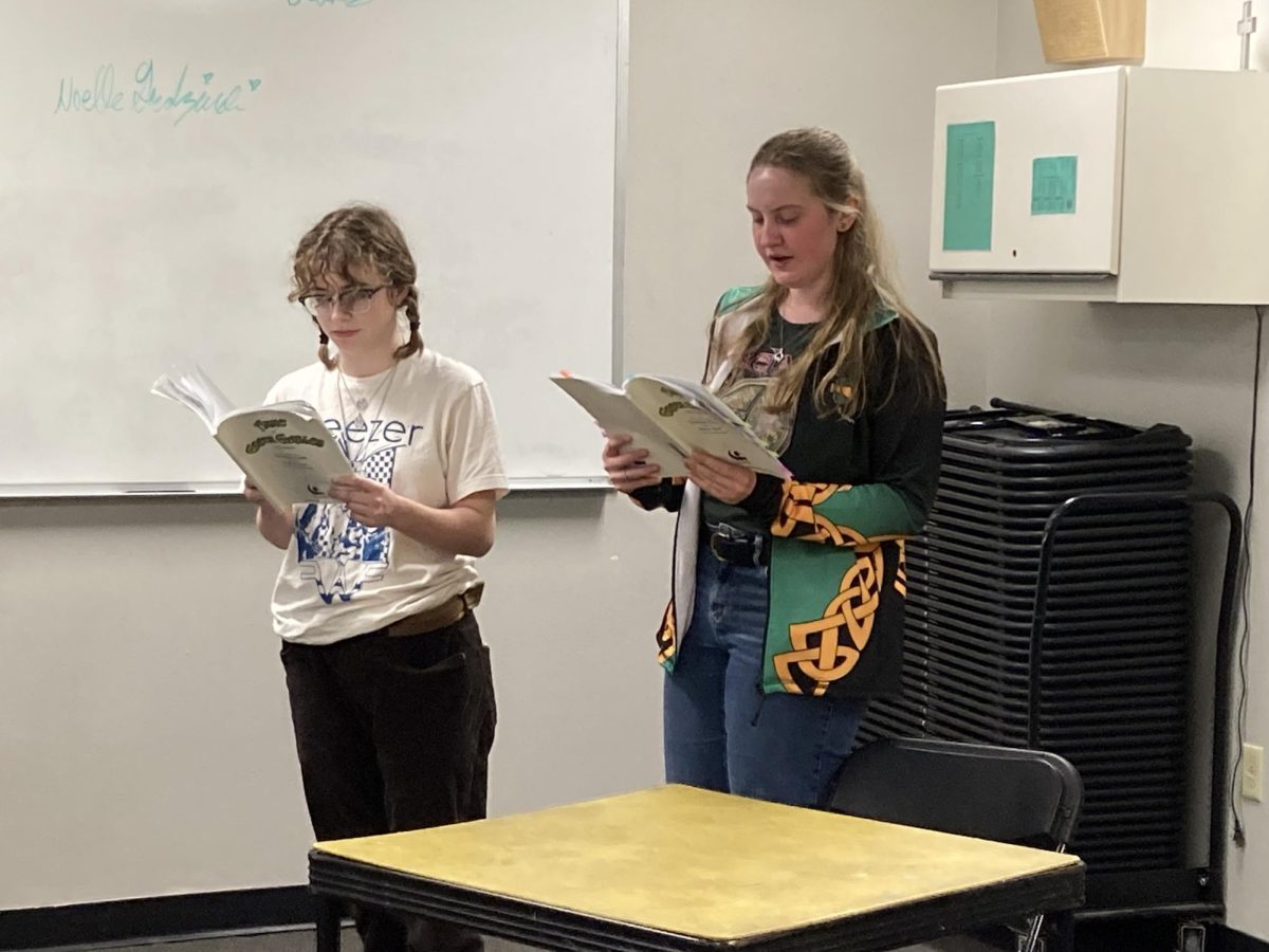 1.30.24 Julia Reger-Brown and Halle Anderson memorizing lines.