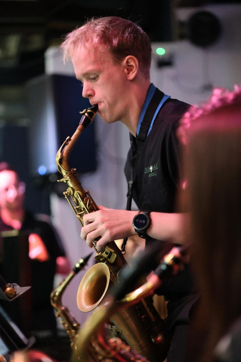 2.15.2024 Senior Aidan Molloy playing the saxophone with Jazz Band at Craft Local.