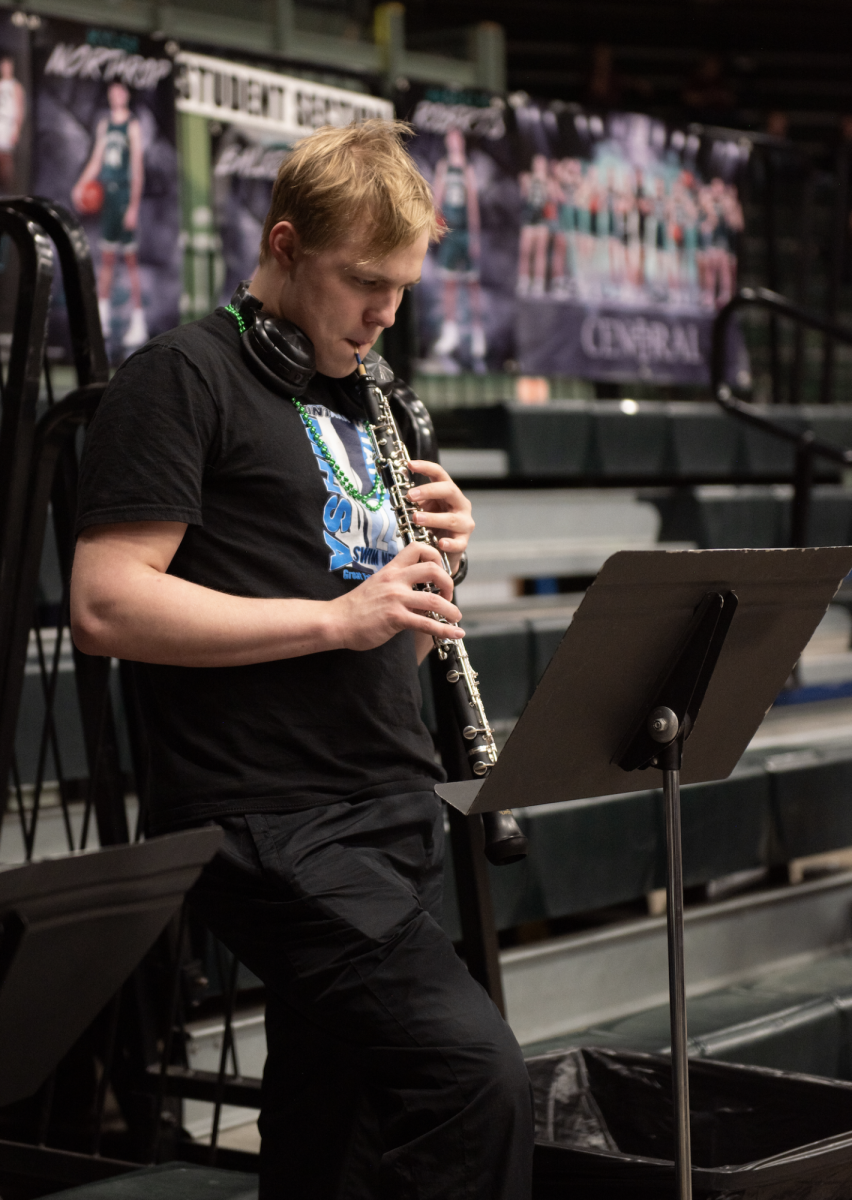 3.9.24 Senior Aedan Hraban playing the oboe at the girls state championship basketball game in Butte.