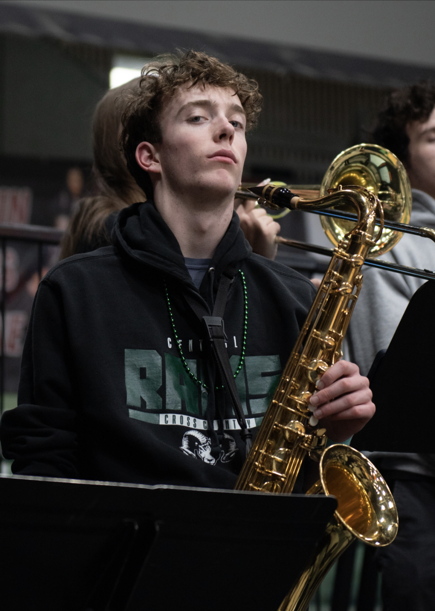 3.9.24 Senior John Pender playing the tenor saxophone at the girls state championship basketball game in Butte.