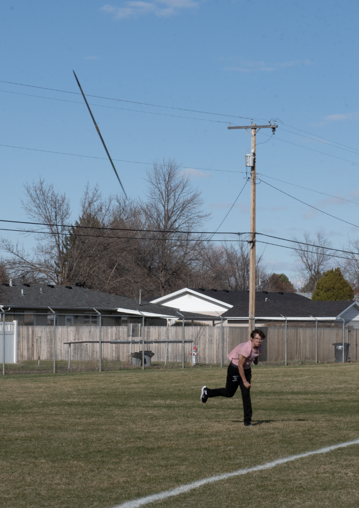 4.9.24 Sophomore Chris Jensen practices throwing the javelin.