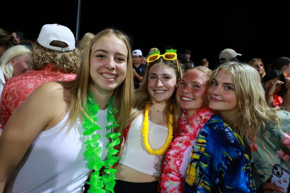 8.30.24 (From L to R) Seniors Gianna Haney, Emirie Hastings, Kiya Ford, and Courtney Hofer in the student section during the football game. 