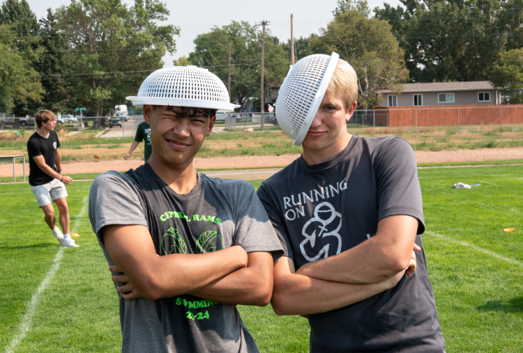 9.8.24 (From L to R) Seniors Daniel Apostol and Luke Pankratz after getting soaked at the swimming booth. 