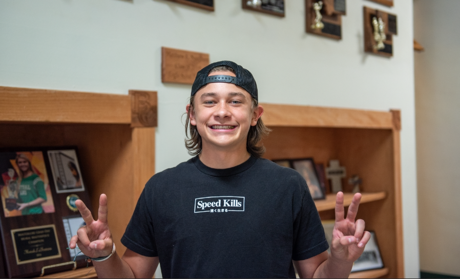 9.8.24 Junior Patrick Hermanson on Sunday at the Homecoming hall decorating. 