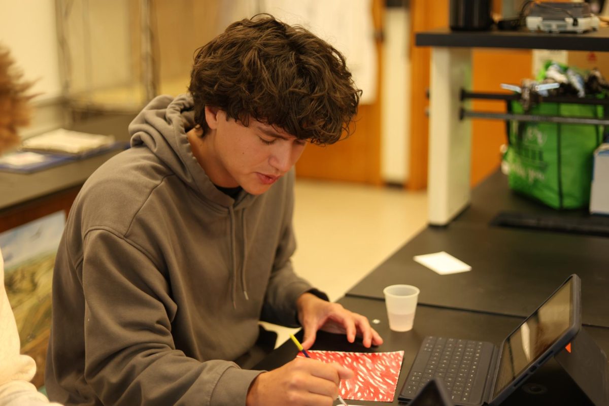 10.8.24 (For Social Media) Senior, JJ Michalsky creating a watercolor project for Anatomy and Physiology. 