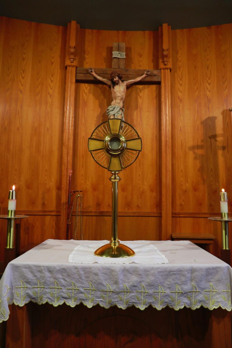 12.20.24
The Monstrance in front of the Crucifix of Jesus, during Billings Central's 24 hour Adoration.  