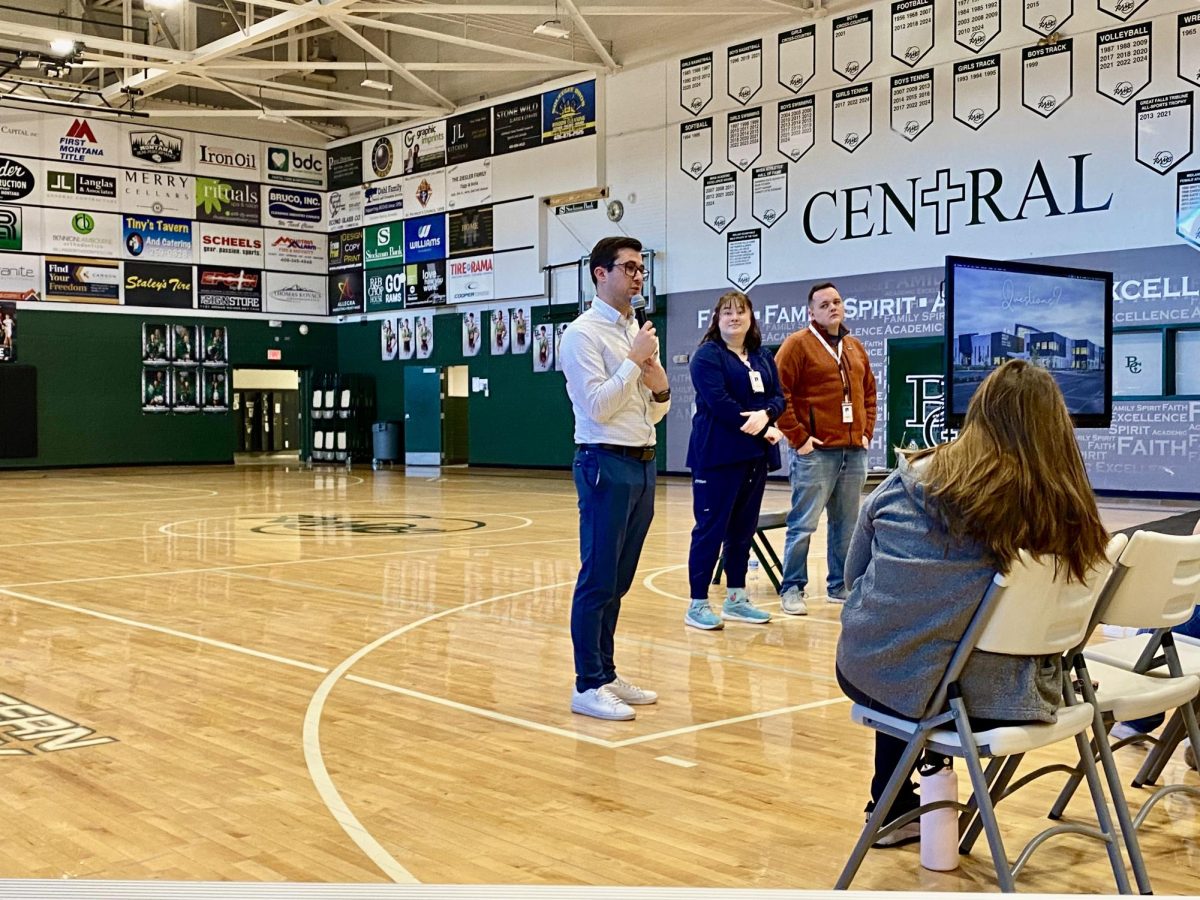 1.27.25 Mr. Trafton introduces the Rocky Vista students before their presentation to kick off Catholic Schools Week. 