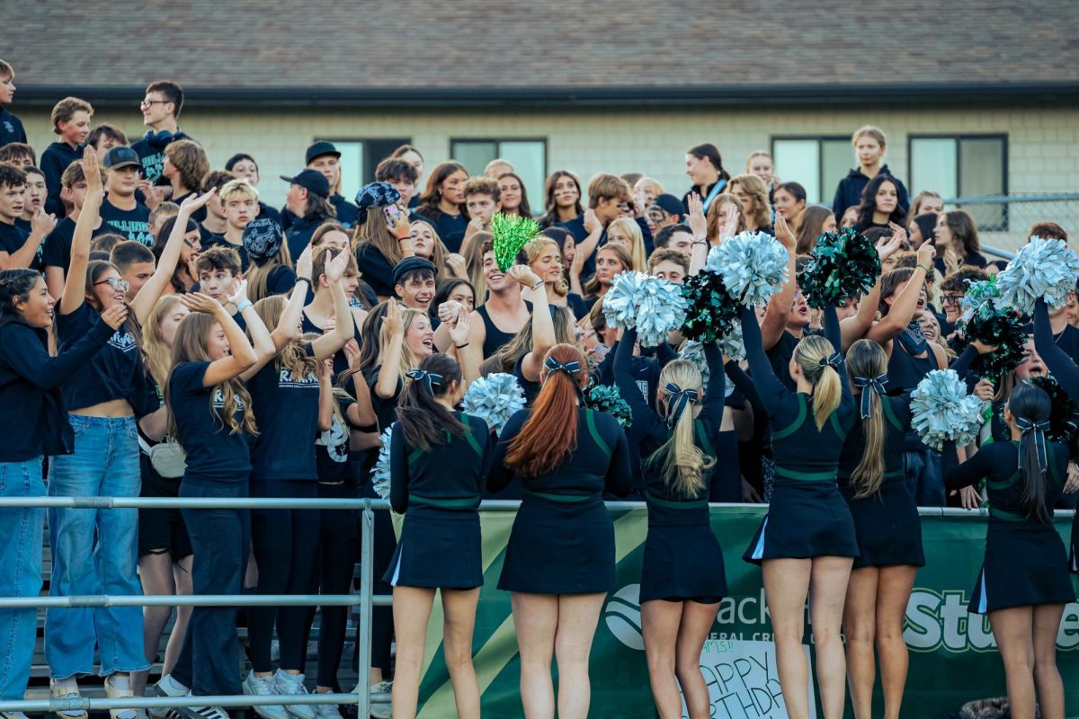 9.5.25 The Billings Central Cheer Team celebrating the Rams first touchdown of their home opener against Havre