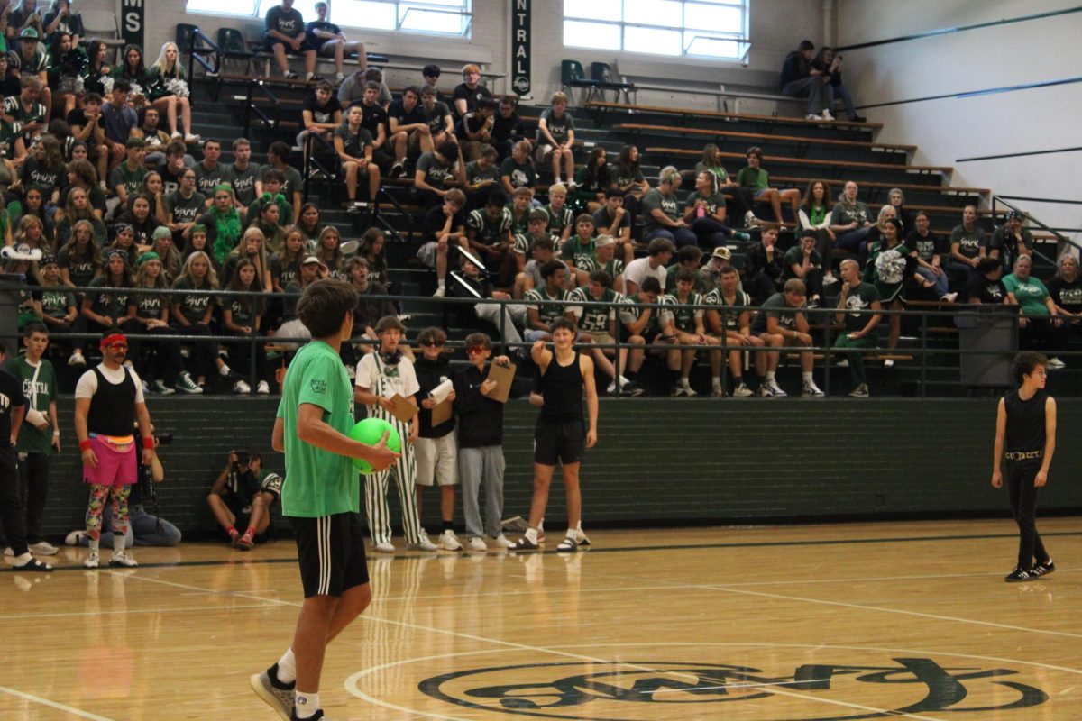 9.19.25
Skylar Sanchez looking at the crowd and his teammates during the dodgeball tournament. 