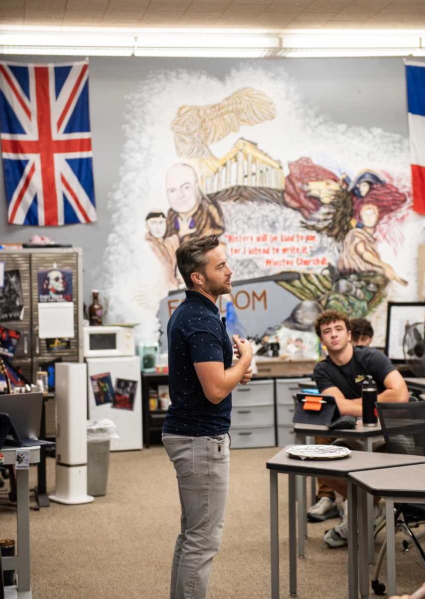 9.12.25 
Mr. Fairbanks teaching dual credit U.S. history, to class of juniors. 