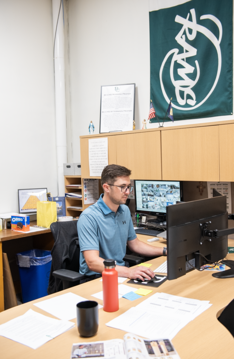 9.12.25 
Mr. Nolan Trafton grades assignments for the new Independent Study Financial Literacy course. 