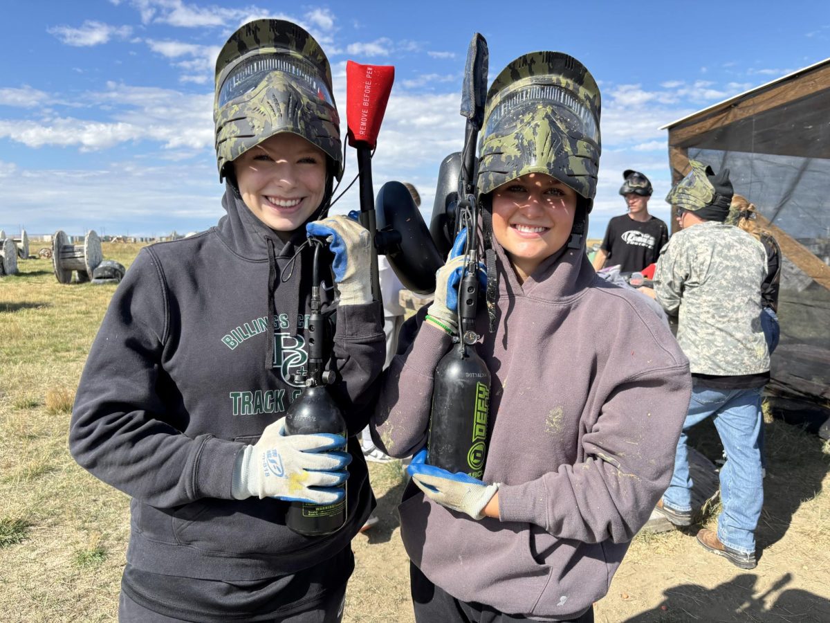 10.2.25 
(From L to R) Seniors’ Brynn Sogaard and Sage Sebastian paint balling for their D.C. Government class. 