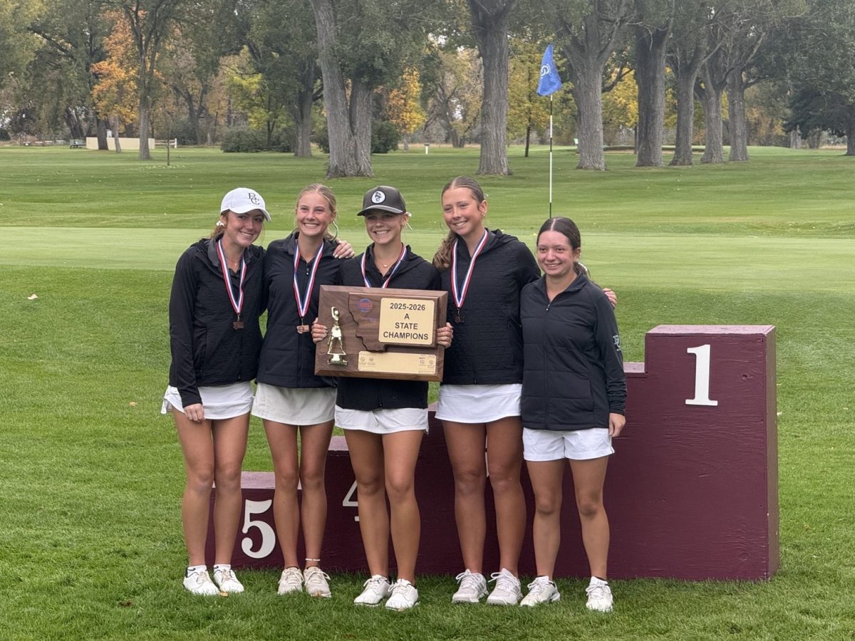 10.3.25 
BCCHS Girls Golf place 1st at State. 
(From L to R) Senior Berkley Park, freshman Cece Fornshell, Senior Jordan Nielsen, Senior Kaitlin Ferris, and Sophomore Bailey Bruce 