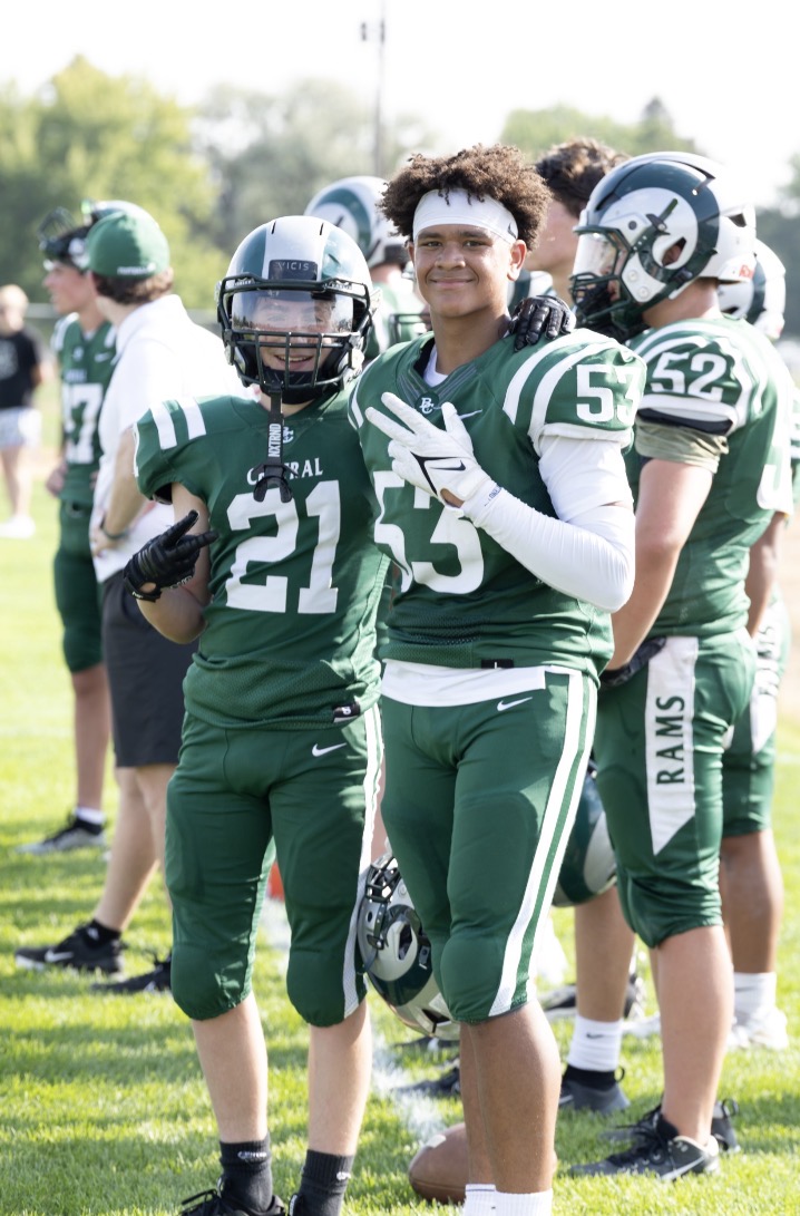 9.2.25 From L to R: Sophomores Dean Padon and  Trae Shannon on the sidelines at the game against Skyview. 