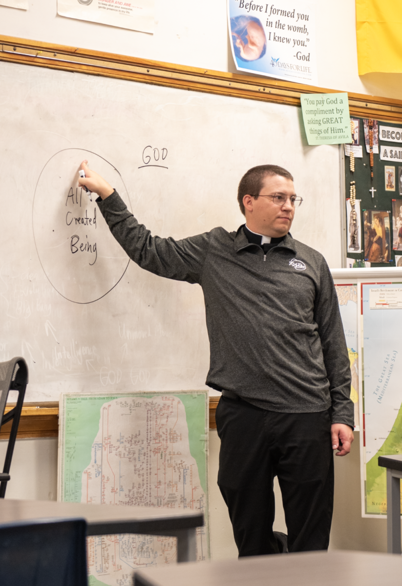 11.24.25 Fr. John Pankratz teaching a class of seniors. 