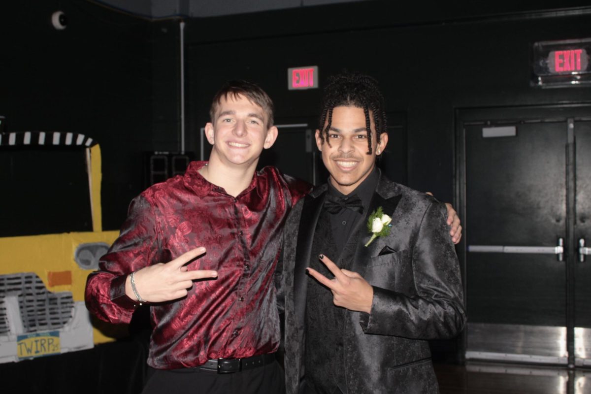 12.6.25 Seniors Nethanel Keener (left) and Evan Harrel (right) posing for a photo during twirp.