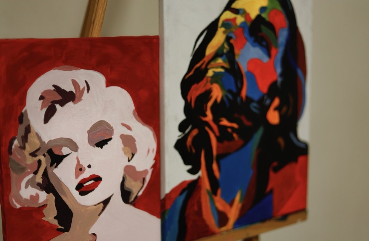 1.8.26
Artwork of Marilyn Monroe (L) and Jesus Christ (R), done by junior, Claira Longlinais.