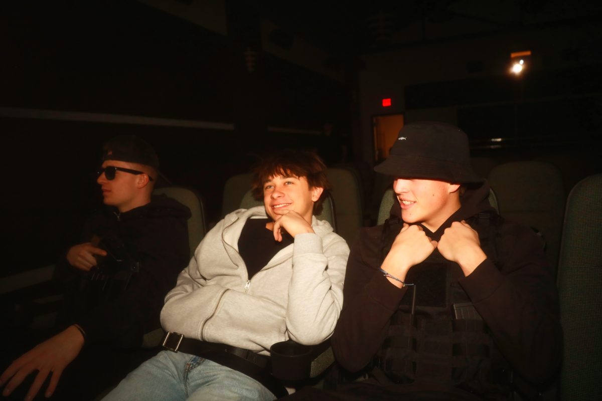 1.15.26
(From L to R) Candid shot of seniors Blake Skillestad, Patty Hermanson, and Liam Aldrich dressed as their characters at the Art House Cinema and Pub. 