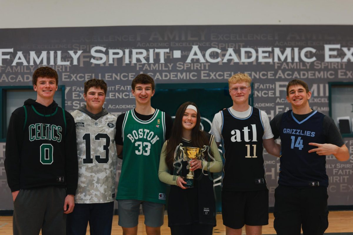1.30.26
(From L to R) Seniors, Howie Martin, Declan Reas, Landon Hughes, Danica Reas, Kellan Reas, and Nathanel Keener, the winning team of the first annual Theology Bowl.