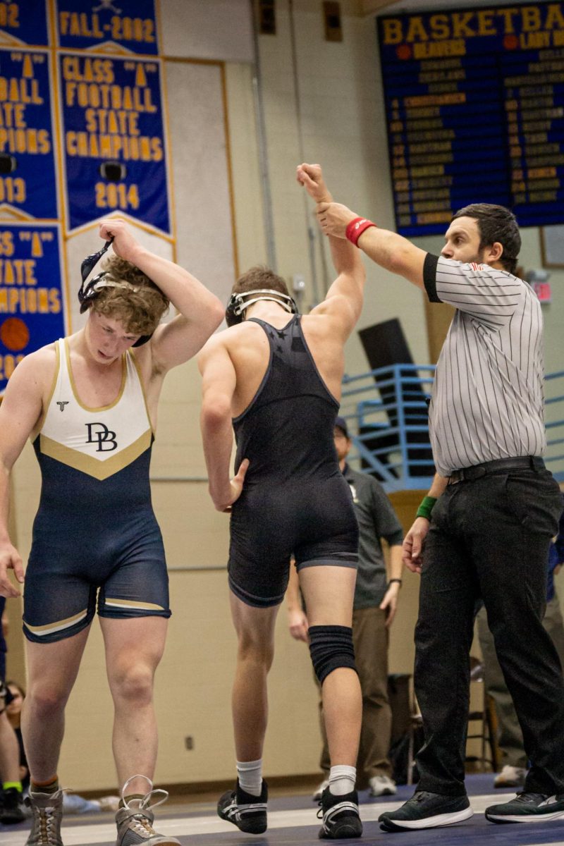 2.3.26
Freshman Johnny Foster getting his hand raised after his win in Billings Central’s dual against Dillon at Beaverhead County High School.