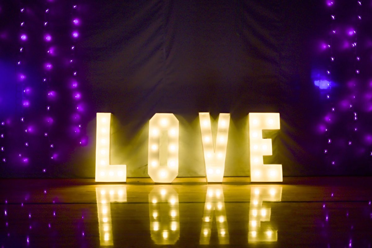 2.7.26. A look at the LOVE sign displayed at the 2026 Sweet Hearts dance. 