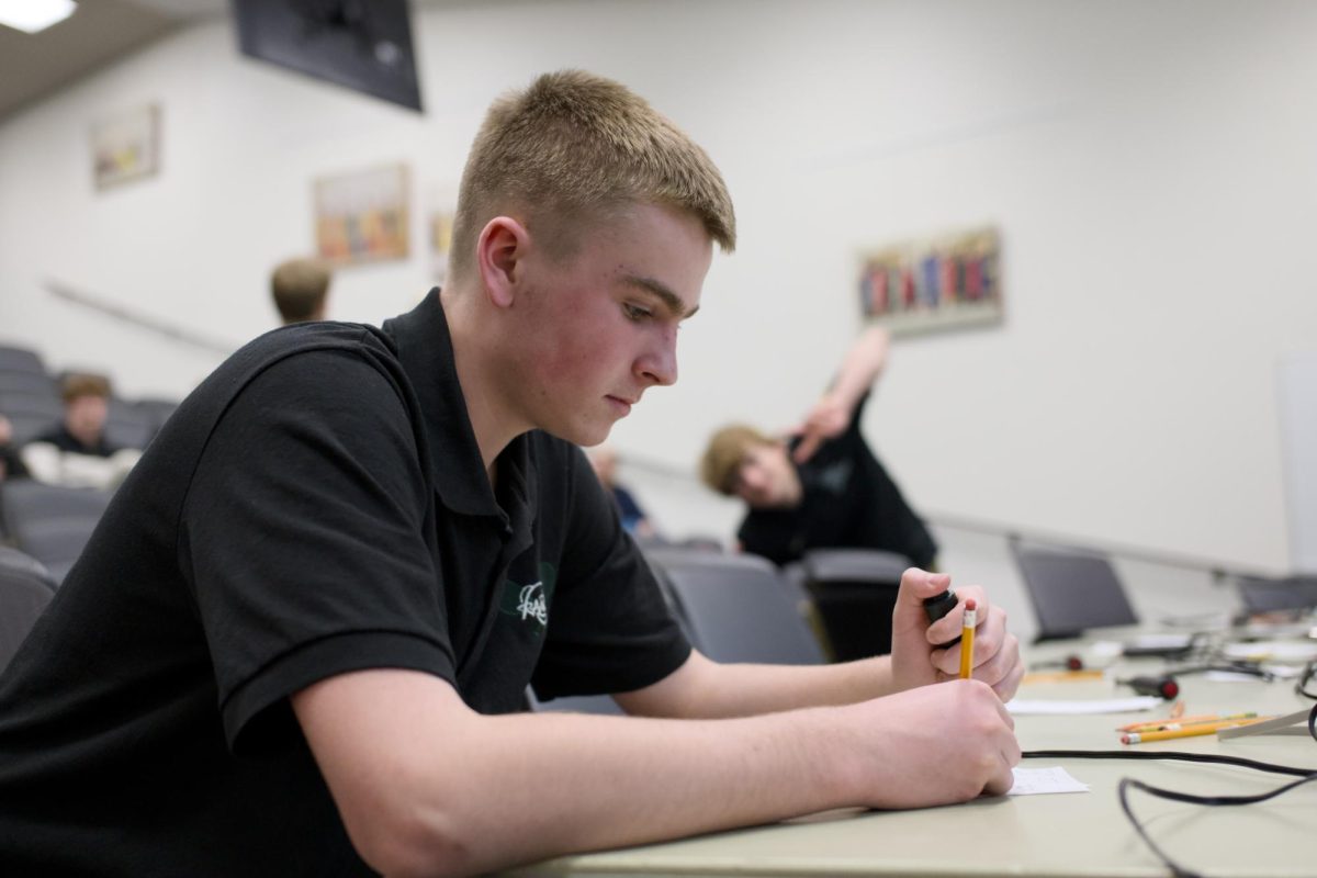 Sophmore Christian Reck prepares himself to deliver his next answer in the 2026 Science Bowl 