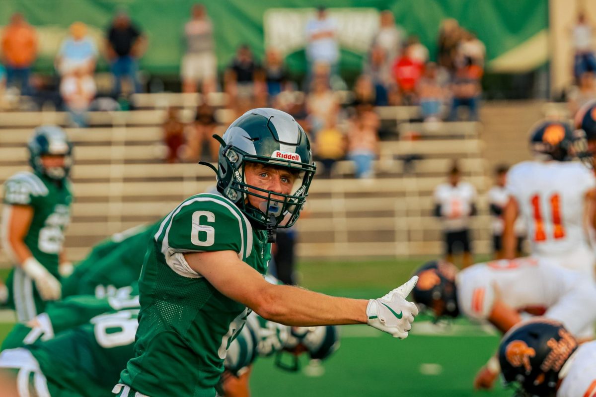 9.12.25
Senior Blake Skillstead lining up before an offensive snap against Frenchtown at Rocky Mountain College. 