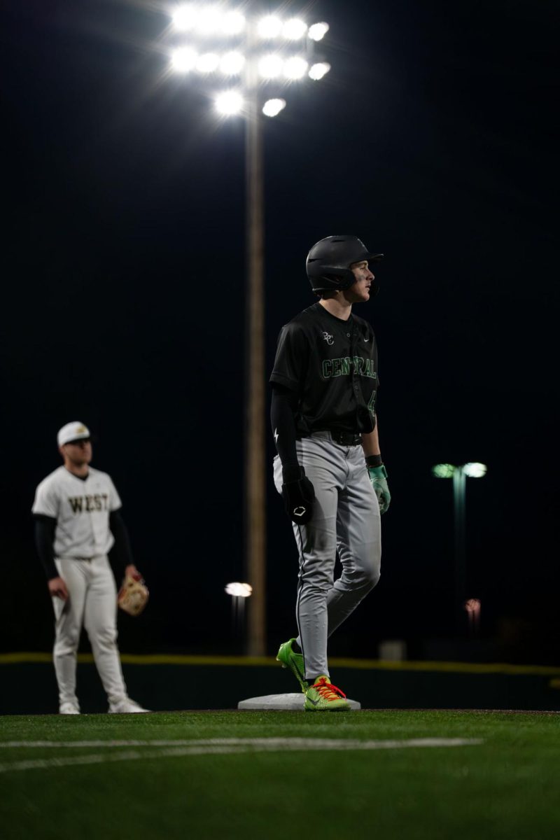 3.27.26 Junior Ollie Prill standing over third base looking to score against West