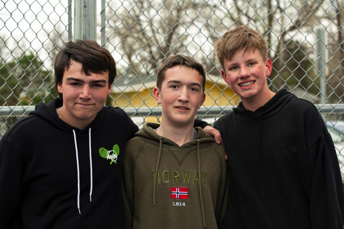 4.16.26
(L to R) 
Sophomore Aiden McLain, and freshmen Aiden Bergum and Kole Meier together for a photo before JV tennis practice. 